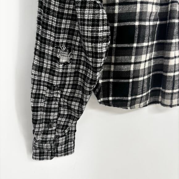 American Eagle Black and White Oversized Plaid Cropped Hoodie Size XS - Picture 5 of 8
